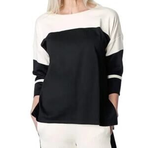 Marla Wynne Layers Colorblock Ponte Top Drop Shoulder Black Cream Womens 2XS XXS
